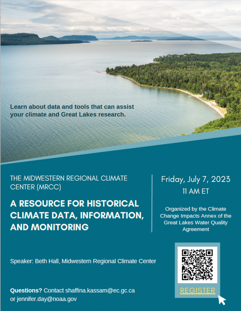 Check out  our webinar on Friday July 7th from 11am – 12pm ET on The Midwestern Regional Climate Center (MRCC): A Resource for Historical Climate Data, Information, and Monitoring