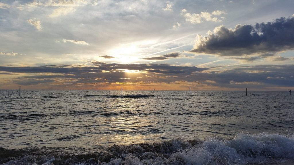 Lake Michigan sunset near the shoreline.