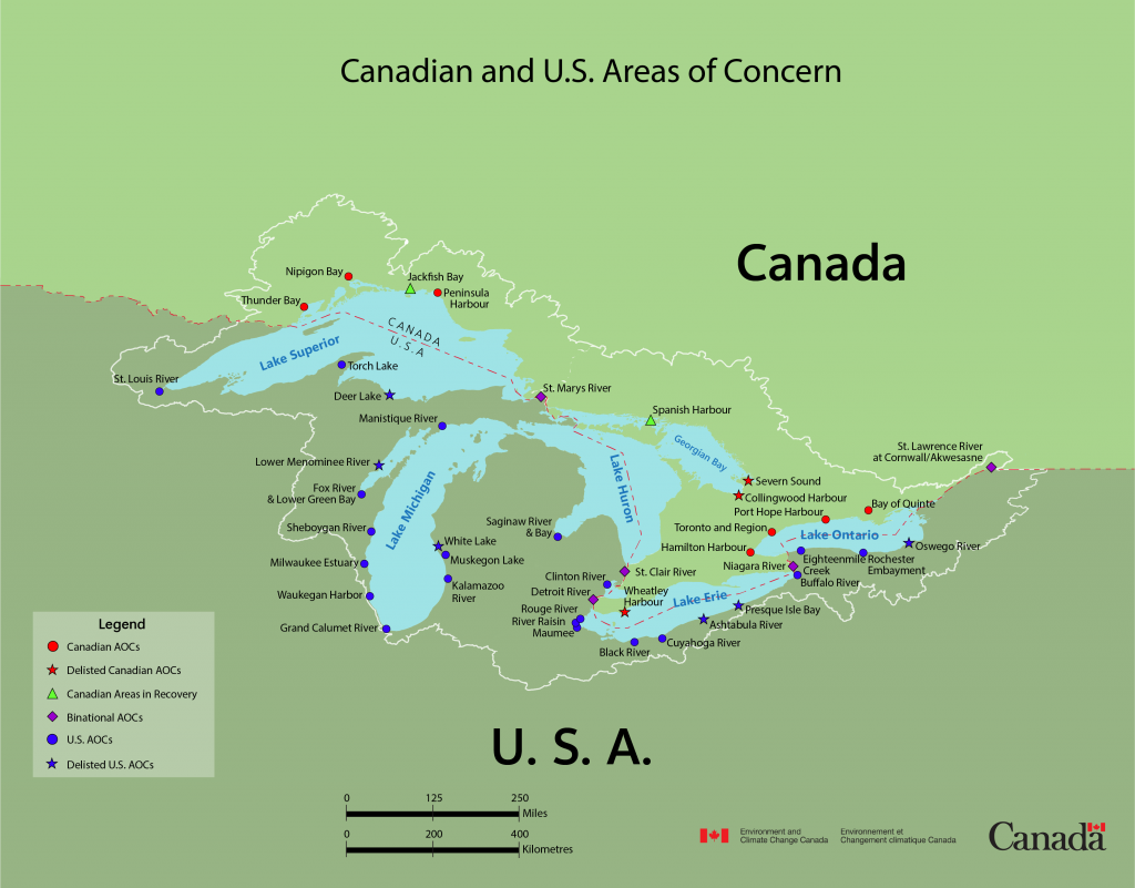 Map of Great Lakes AOCs